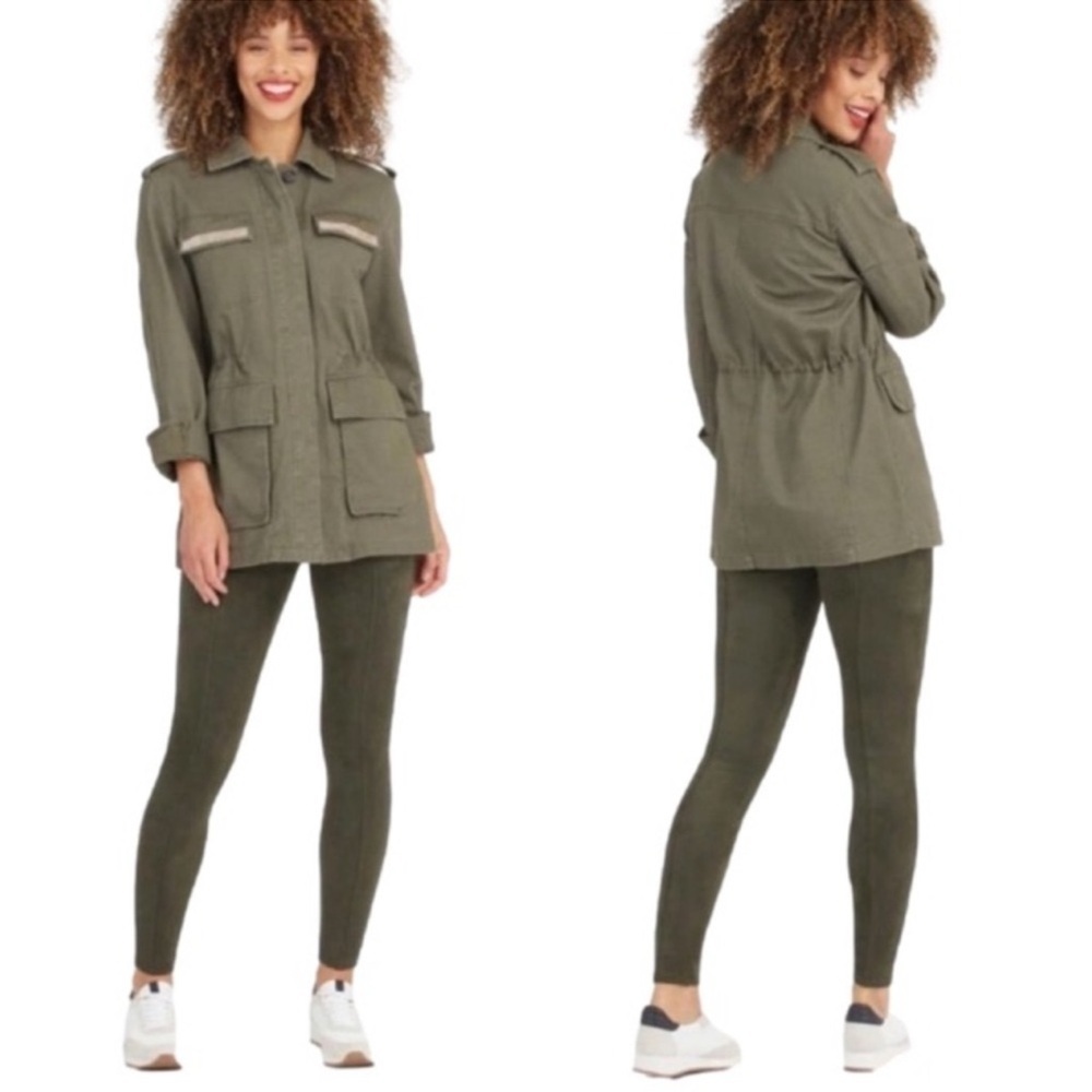 SPANX Faux Suede Leggings Olive‎ Green Size L